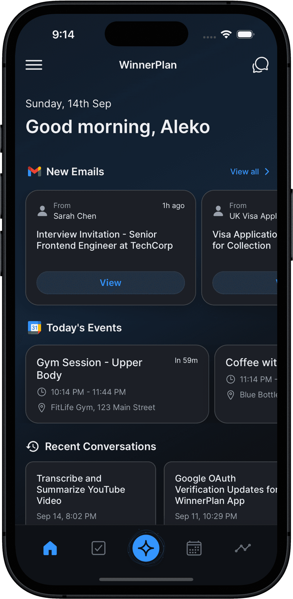 WinnerPlan app main screen